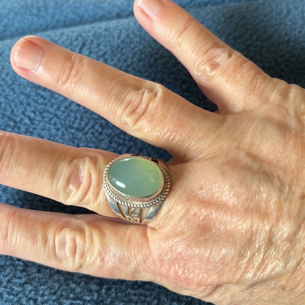 Large 925 Silver Aqua Chalcedony Large Oval Ring